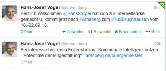 Der Bürgermeister der Stadt Arnsberg twittert